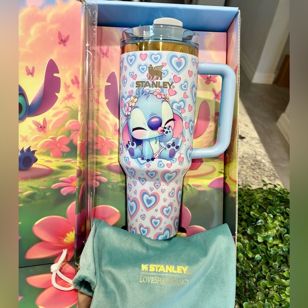 Customized Stanley Light Blue Tumbler with Stitch and Heart Design - Picture 2 of 6
